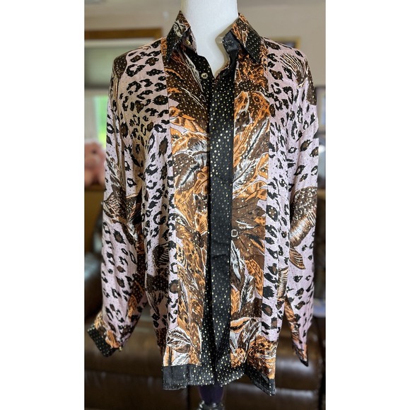 Onyx Metallic Silk Shirt Animal Print Eagle Men's Size Small Vintage NWOT